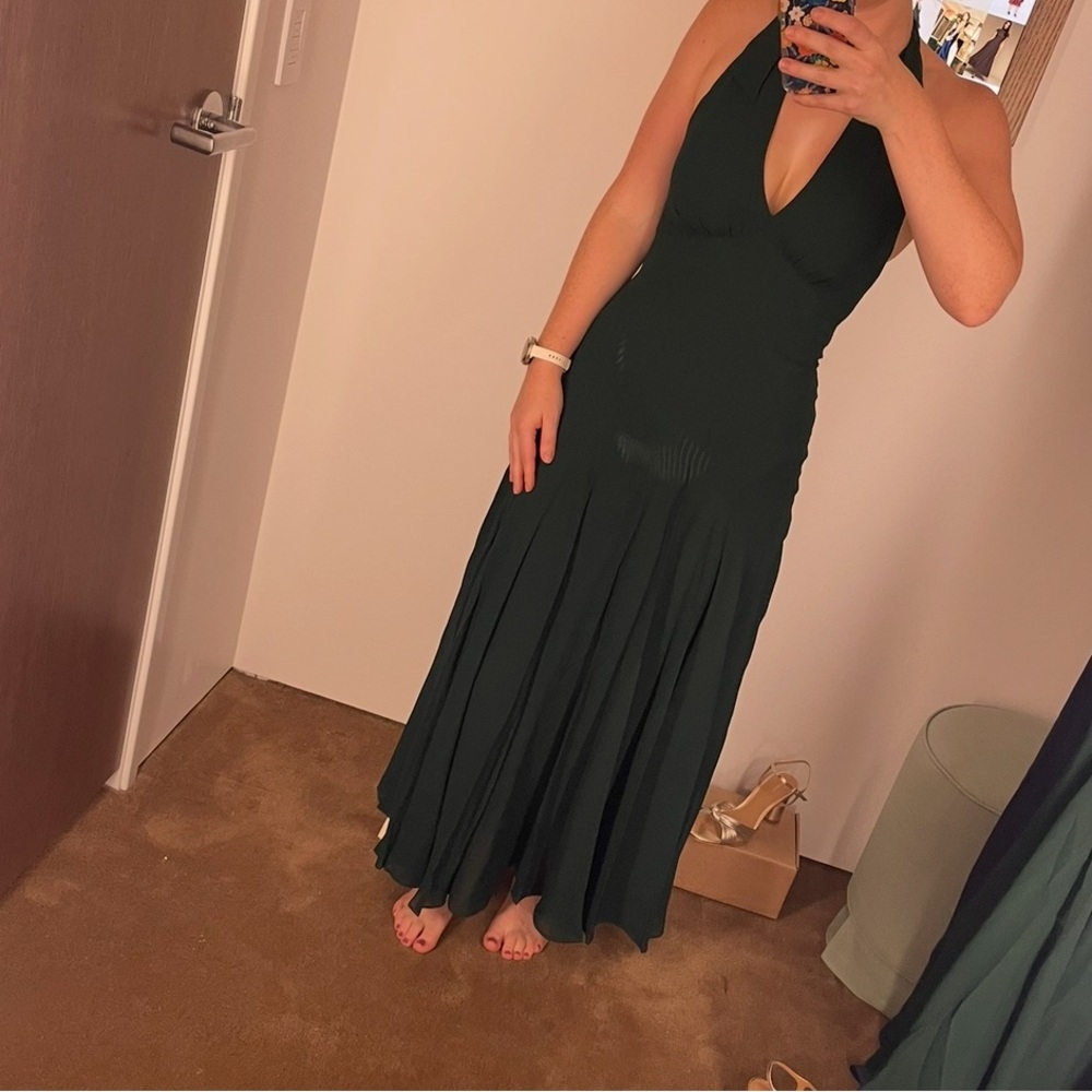 Reformation Deep Teal Halter Midi Dress